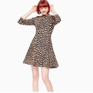 Kate Spade Animal Print 3/4 Sleeve Fit & Flare Mini Dress  Boat Neck Sz 6
